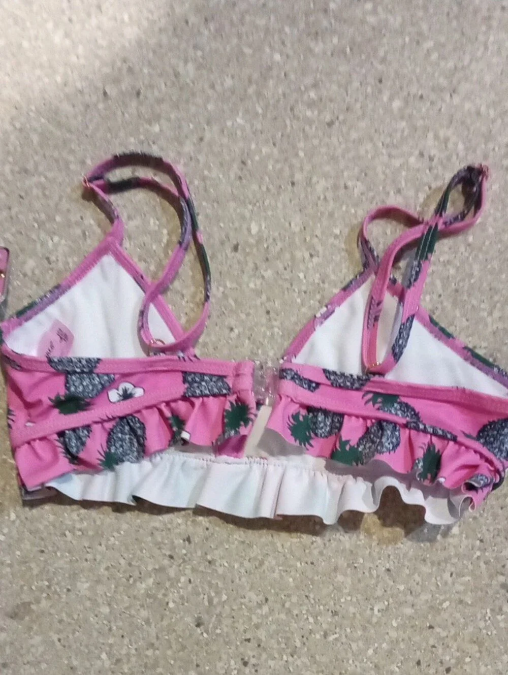 #810 NWT Girls Pink Pineapple Print Ruffle Bikini Top L10/12